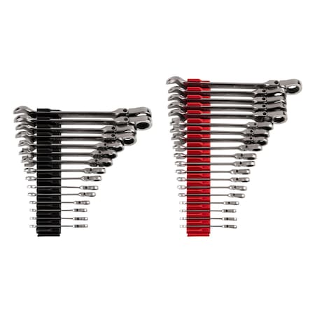 Tekton 34pc Flex Head 12-Point Ratcheting Combination Wrench Set w/ Modular Organizer (1/4-1 in, 6-24 mm) WRC95305
